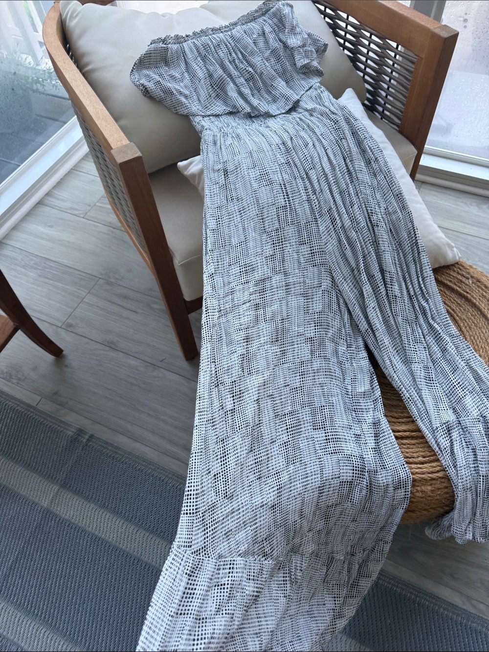 Light Gray Off-Shoulder Wide Leg Resort Jumper